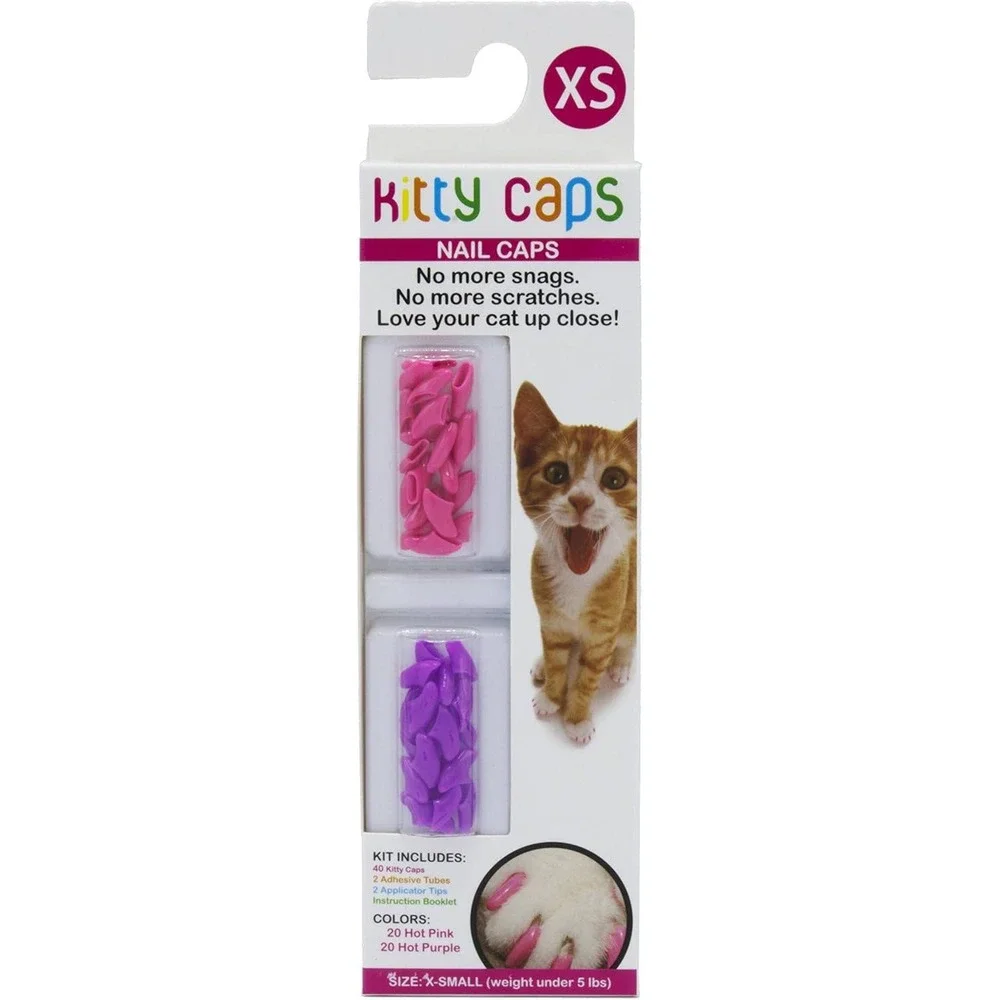 Kitty Caps Nail Caps for Cats Extra Small XS Pink & Purple under 5 lbs - 2 PACK!